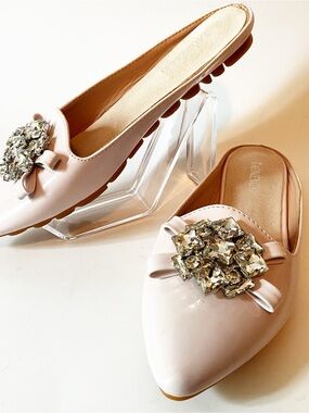 Taomengsi, Pink Pointed Toe Mules Slides Slippers Flats Jewel Ballet Barbie Lux
